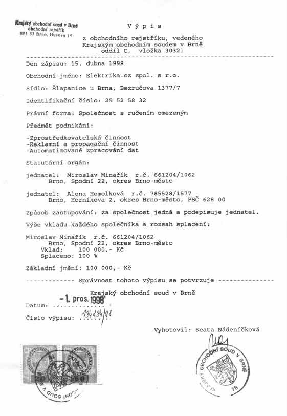 Výpis obchodního rejstříku