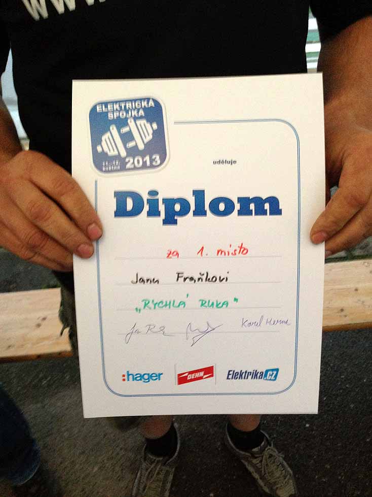 Diplom Jan Franěk za první místo"v rychlé ruce"
