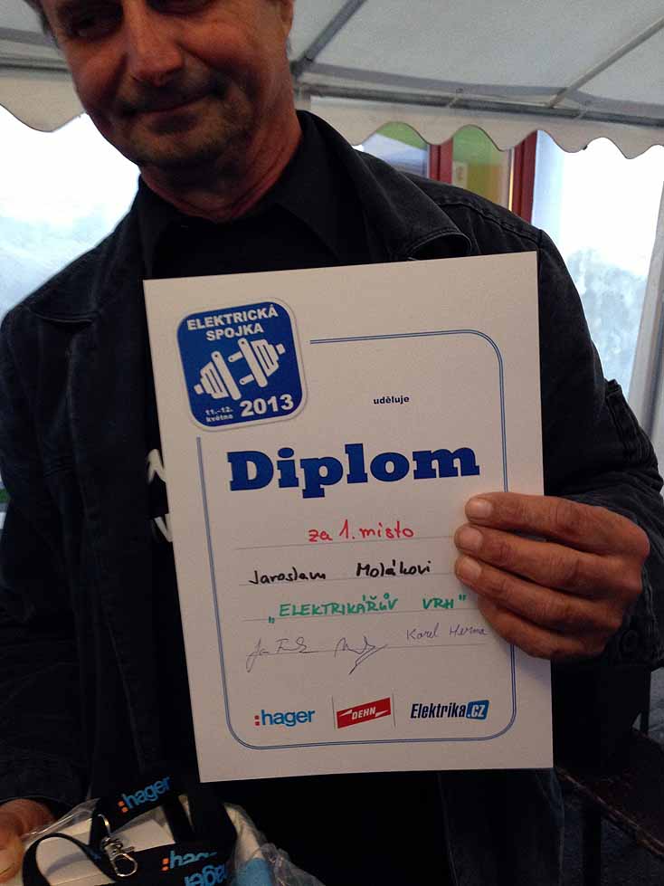 Diplom Jaroslav Molák za první místo"elektrikářský vrh"