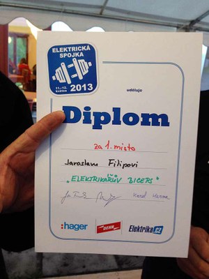 Diplom Jaroslavu Filipovi za první místo "v elektrikářském bicepsu"