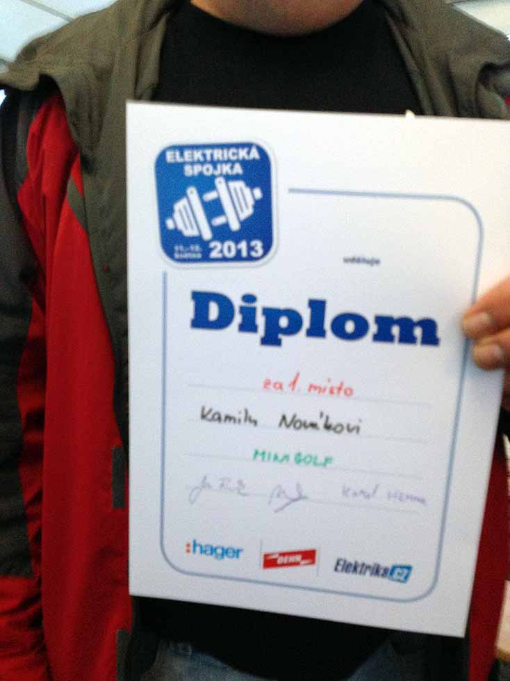 Diplom Kamil Novák za první místo"v minigolfu"