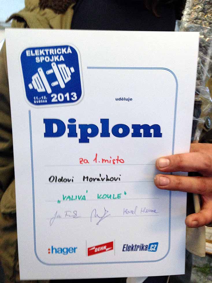 Diplom Olda Morávek za první místo"ve vstřícném výboji"