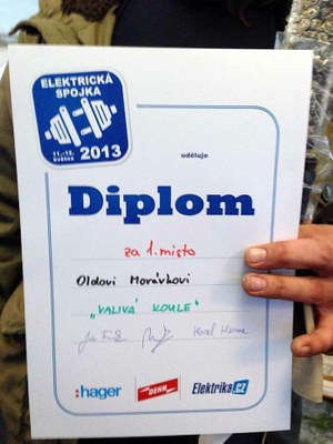 Diplom Olda Morávek za první místo"ve vstřícném výboji"